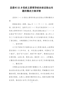 县委对XX乡党政主要领导政治谈话指出问题的整改方案详情