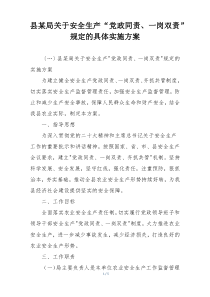 县某局关于安全生产“党政同责、一岗双责”规定的具体实施方案
