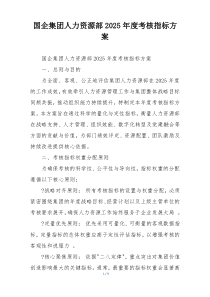 国企集团人力资源部2025年度考核指标方案