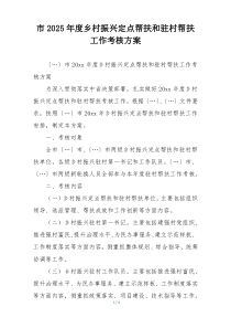 市2025年度乡村振兴定点帮扶和驻村帮扶工作考核方案
