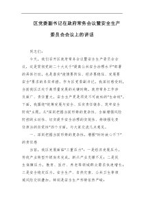区党委副书记在政府常务会议暨安全生产委员会会议上的讲话