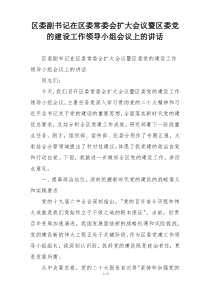 区委副书记在区委常委会扩大会议暨区委党的建设工作领导小组会议上的讲话