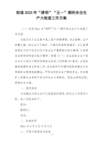 街道2025年“清明”“五一”期间安全生产大检查工作方案