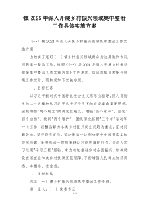镇2025年深入开展乡村振兴领域集中整治工作具体实施方案