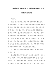 县委副书记在县农业农村局干部作风建设大会上的讲话