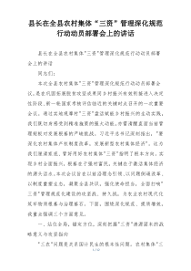 县长在全县农村集体“三资”管理深化规范行动动员部署会上的讲话