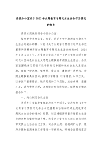 县委办公室关于20XX年主题教育专题民主生活会召开情况的报告