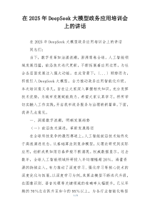 在2025年DeepSeek大模型政务应用培训会上的讲话