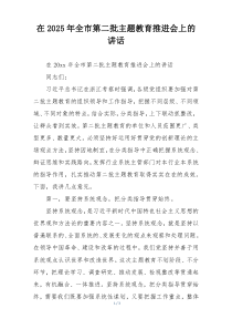 在2025年全市第二批主题教育推进会上的讲话