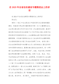 在2025年全省法治建设专题推进会上的讲话
