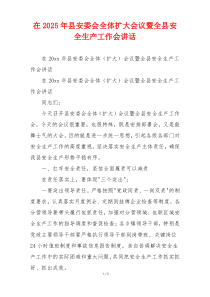 在2025年县安委会全体扩大会议暨全县安全生产工作会讲话
