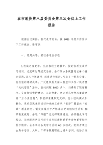 在市政协第八届委员会第三次会议上工作报告