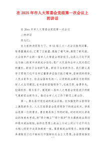 在2025年市人大常委会党组第一次会议上的讲话