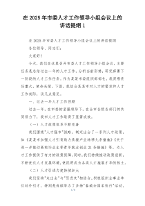 在2025年市委人才工作领导小组会议上的讲话提纲1