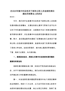 在2025年集中纠治党员干部和公职人员违规饮酒问题动员部署会上的讲话