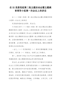 在XX党委党组第二批主题启动会暨主题教育领导小组第一次会议上的讲话