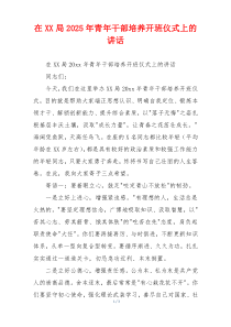 在XX局2025年青年干部培养开班仪式上的讲话
