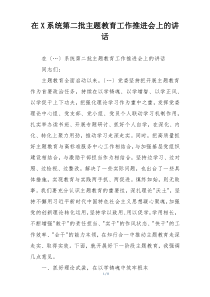 在X系统第二批主题教育工作推进会上的讲话