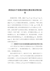 局党组关于巡察反馈意见整改落实情况报告