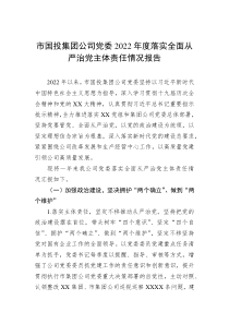 市国投集团公司党委20XX年度落实全面从严治党主体责任情况报告