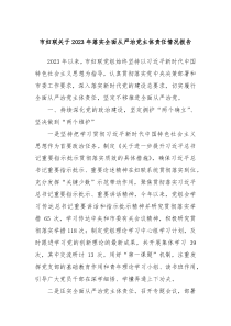 市妇联关于20XX年落实全面从严治党主体责任情况报告