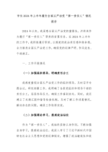 市长2024年上半年履行全面从严治党第一责任人情况报告