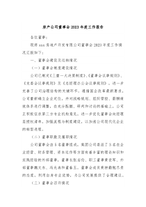房产公司董事会20XX年度工作报告
