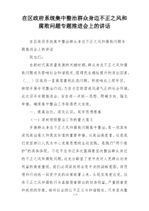 在区政府系统集中整治群众身边不正之风和腐败问题专题推进会上的讲话