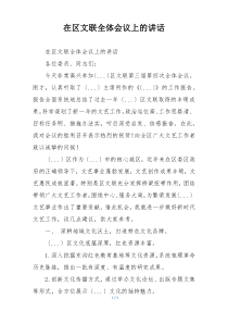 在区文联全体会议上的讲话