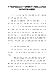 水电公司党委关于巡察整改专题民主生活会班子对照检查材料