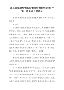 在县委党建引领基层治理协调机制2025年第一次会议上的讲话