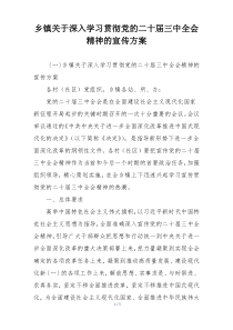 乡镇关于深入学习贯彻党的二十届三中全会精神的宣传方案
