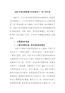 2023年党支部党建工作总结及下一步工作计划