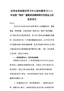 在司法系统理论学习中心组专题学习2025年全国“两会”重要讲话精神研讨交流会上的发言范文