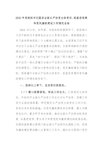 20XX年党组织书记落实全面从严治党主体责任抓基层党建和党风廉政建设工作情况总结