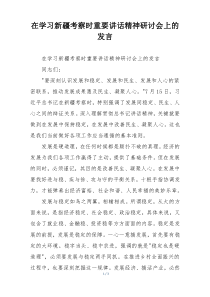 在学习新疆考察时重要讲话精神研讨会上的发言