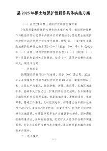 县2025年黑土地保护性耕作具体实施方案