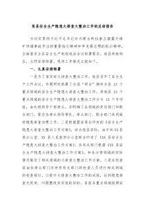 某县安全生产隐患大排查大整治工作的总结报告