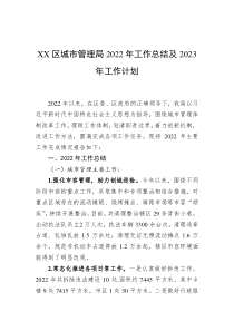 XX区城市管理局2022年工作总结及2023年工作计划