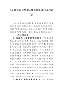 XX县2022年党建工作总结和2023工作计划
