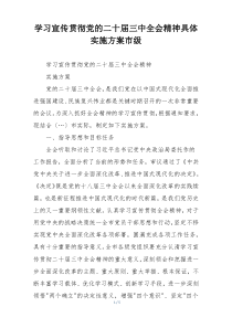 学习宣传贯彻党的二十届三中全会精神具体实施方案市级