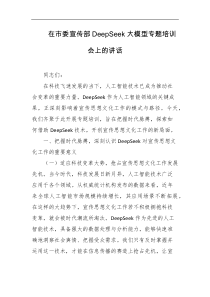 在市委宣传部DeepSeek大模型专题培训会上的讲话