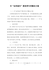 市“洁净城市”夏秋季专项整治方案