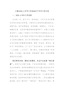 乡镇2024上半年工作总结及下半年工作计划