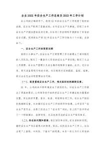 企业2022年安全生产工作总结及2023年工作计划