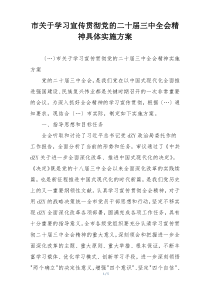 市关于学习宣传贯彻党的二十届三中全会精神具体实施方案
