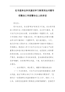 在市直单位作风建设学习教育突出问题专项整治工作部署会议上的讲话