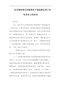 在市税务局正科级领导干部选拔任用工作动员会上的讲话