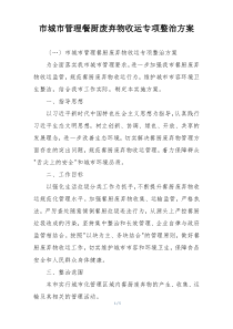 市城市管理餐厨废弃物收运专项整治方案