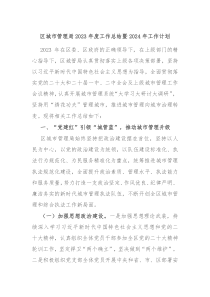 区城市管理局2023年度工作总结暨2024年工作计划